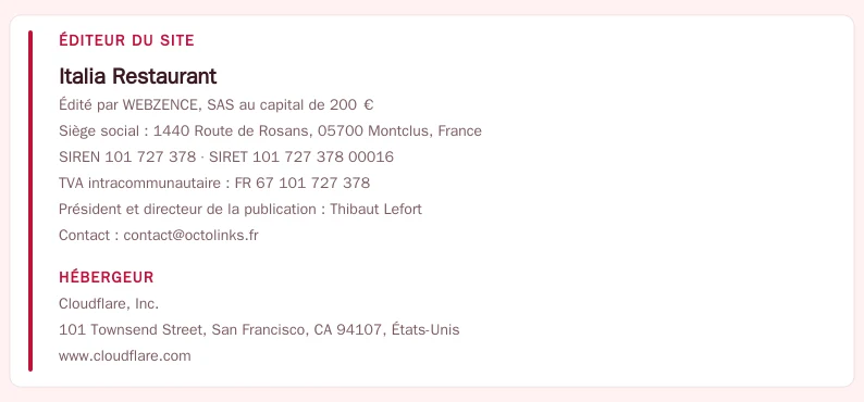Coordonnées légales de l’éditeur et de l’hébergeur du site