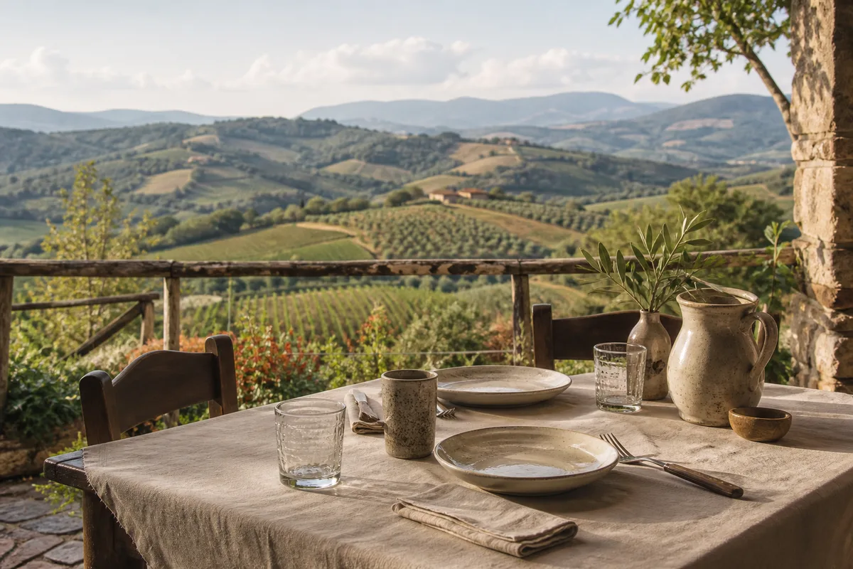 Paysage de collines cultivées séparant la plaine du Pô des reliefs du centre de l’Italie